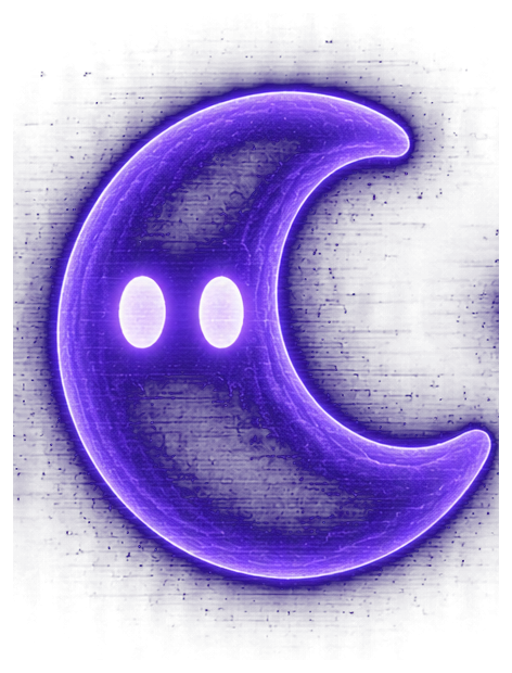 Luna, a glowing holographic crescent moon
